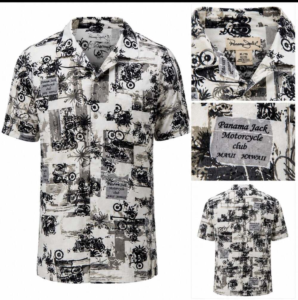 Panama Jack Motorcycle Club Maui Hawaii Graphic Camp Shirt 3XL